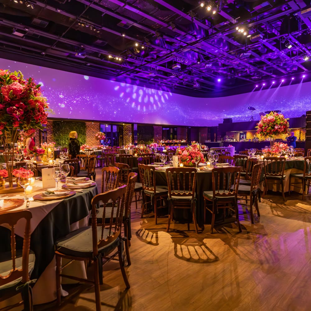 Venue walls washed in colorful LED uplighting